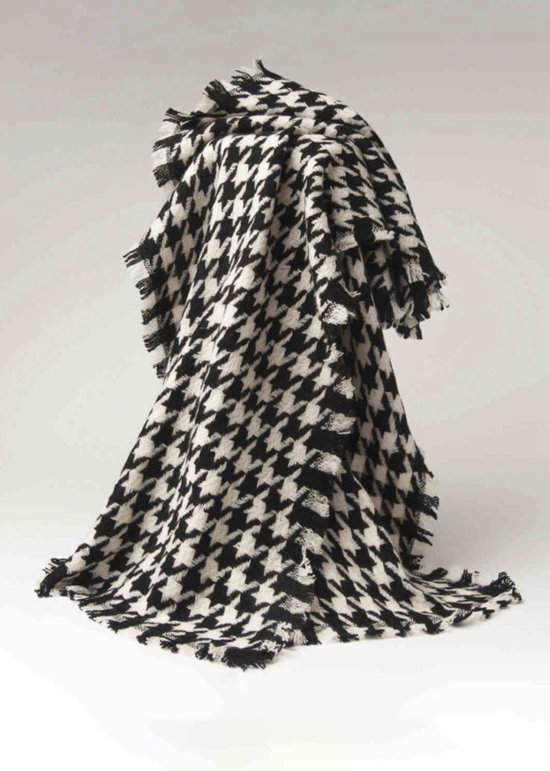 Black White Houndstooth Wool Long Scarf