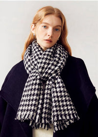 Black White Houndstooth Wool Long Scarf