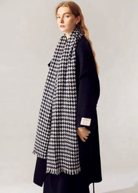 Black White Houndstooth Wool Long Scarf