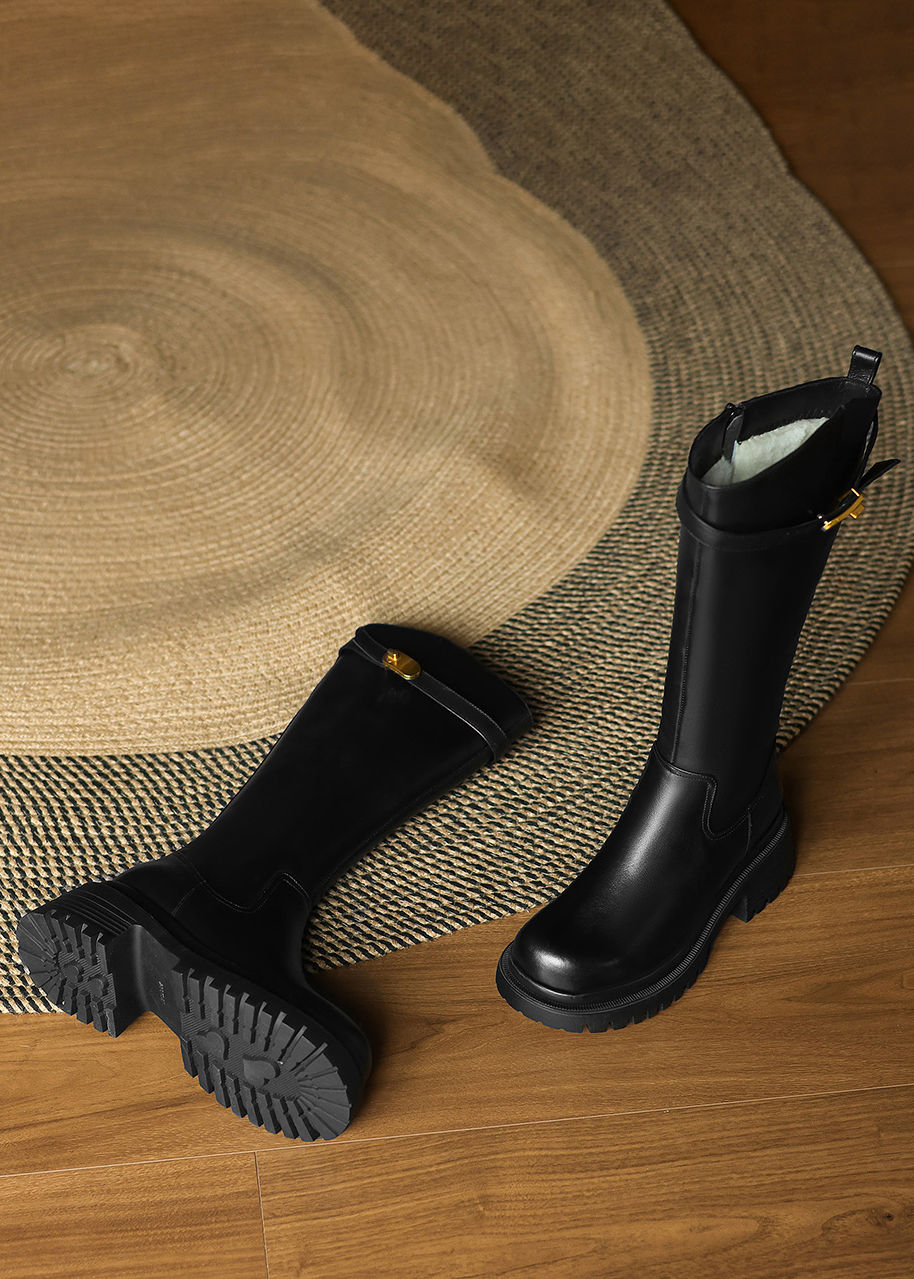 wool lined dress boots Goree : Ladies Leather Wool-Lined Ankle Boot in Black