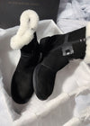 Women's Beled Buckle Genuine Suede Shearling Lined Booties Black