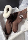 Women's Beled Buckle Genuine Suede Shearling Lined Booties Brown