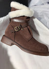 Women's Beled Buckle Genuine Suede Shearling Lined Booties Brown