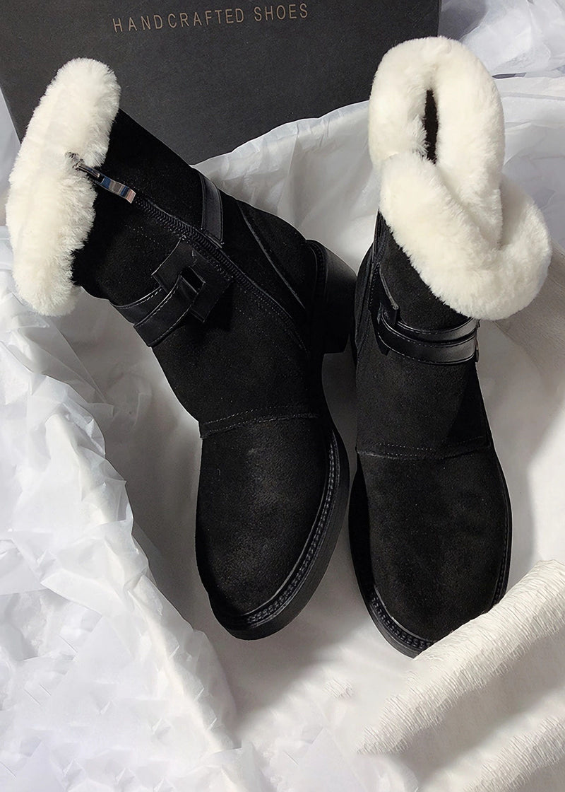 Women's Beled Buckle Genuine Suede Shearling Lined Booties Black