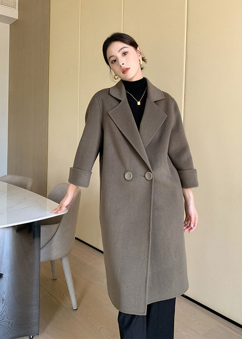 Vivian Seven Women Big Button Bell Sleeve Double Face Wool Coat Gray