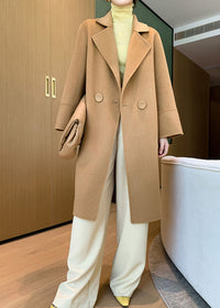 Vivian Seven Women Big Button Bell Sleeve Double Face Wool Coat Camel