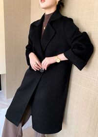 Vivian Seven Women Big Button Bell Sleeve Double Face Wool Coat Black