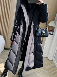 Langer Daunenmantel mit Kapuze für Damen, blauer Daunenmantel, rote lange Daunenjacke, schwarzer langer Daunenmantel, warmer Wintermantel, verdickte Parka-Manteljacke