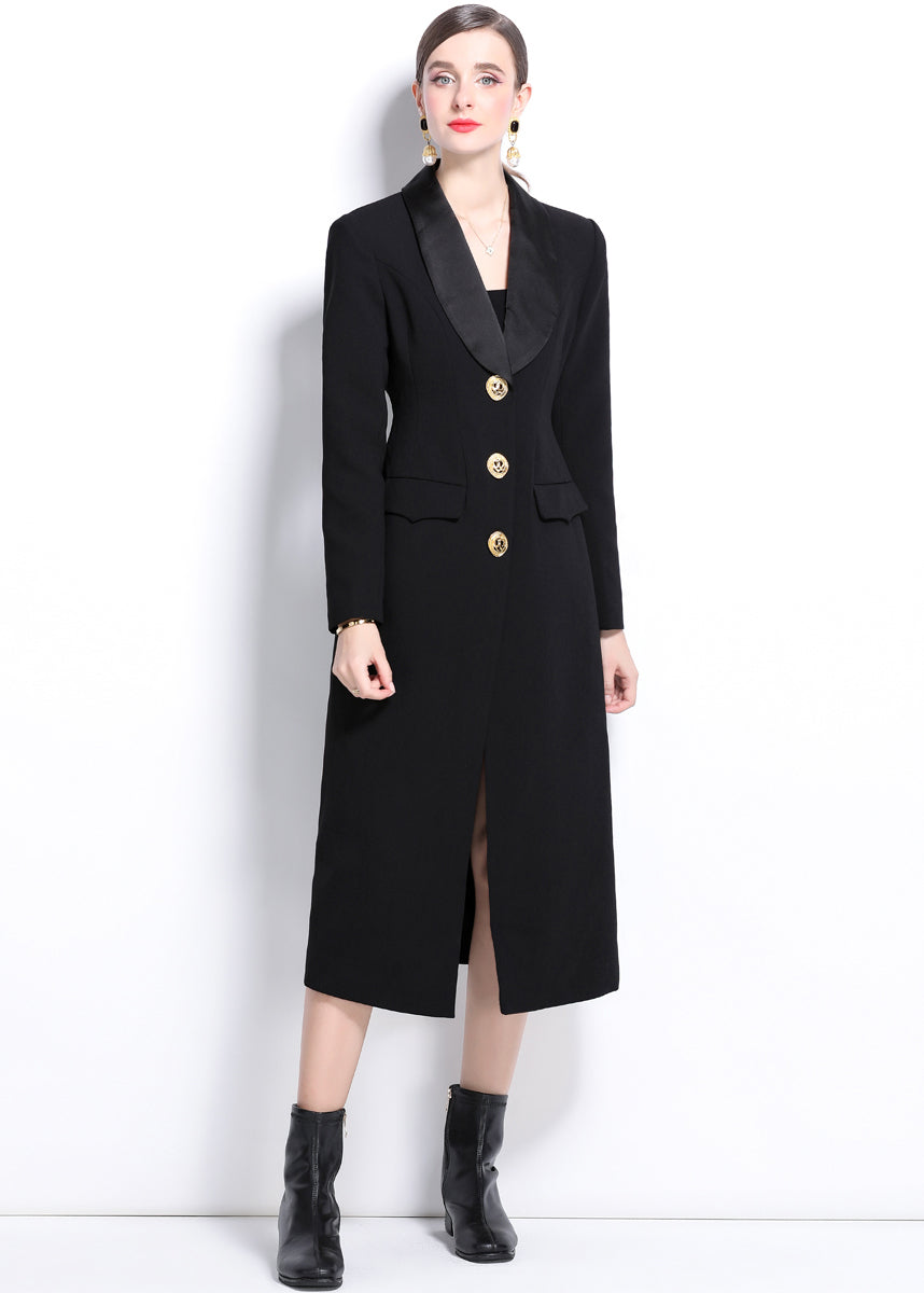 Black Shawl Collar Single Breasted Long Trench Coat – Vivian Seven