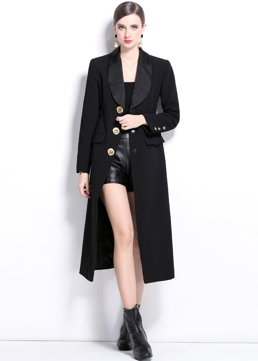 Black Shawl Collar Single Breasted Long Trench Coat – Vivian Seven