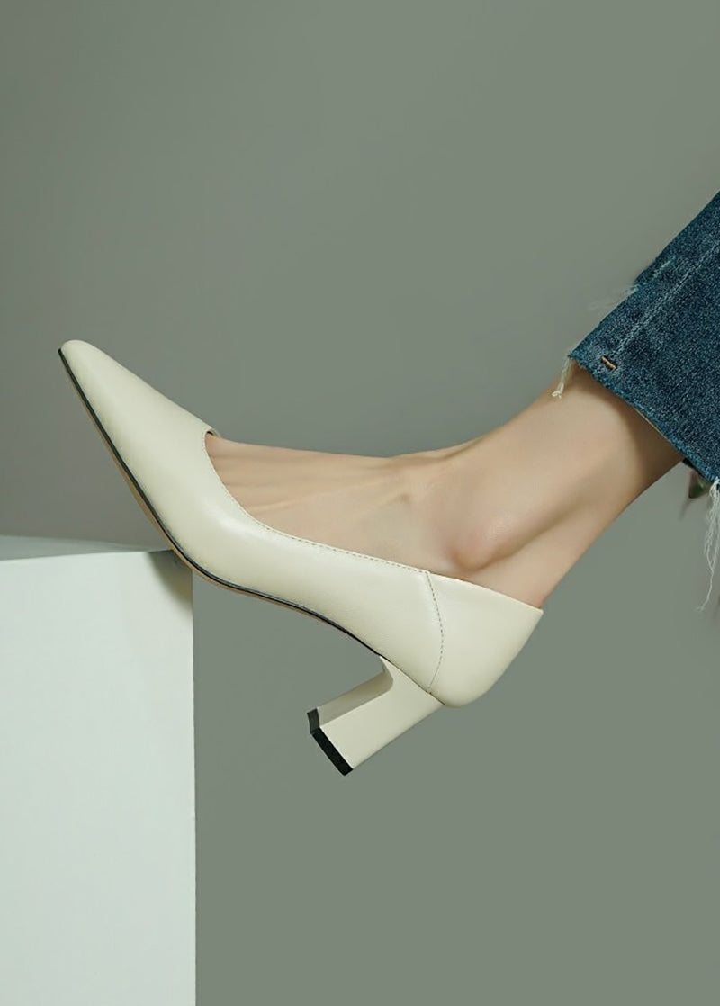 white chunky heel pumps