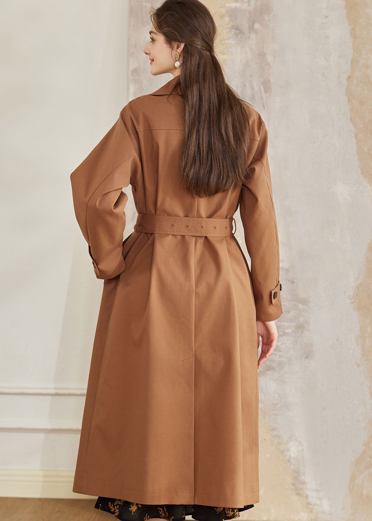 Double Breasted Belted Brown Long Trench Coat Brown / M Double Breasted Belted Brown Long Trench Coat Brown / M
