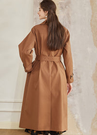 Women's Double Breasted Belted Brown Long Trench Coat