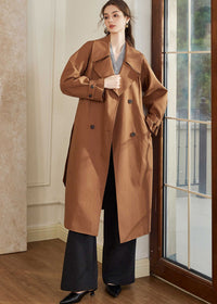 Women's Double Breasted Belted Brown Long Trench Coat