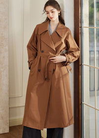 Women's Double Breasted Belted Brown Long Trench Coat