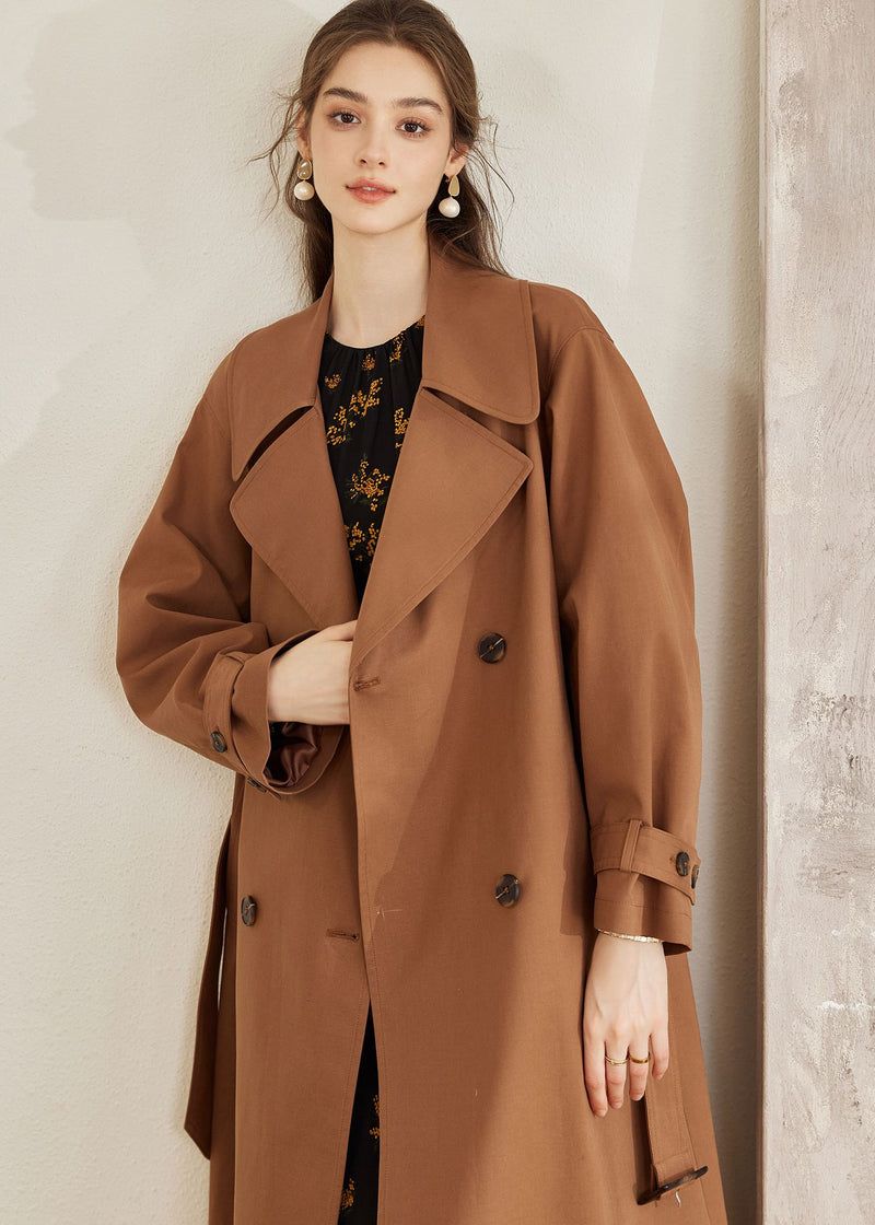 Women's Double Breasted Belted Brown Long Trench Coat