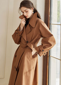 Women's Double Breasted Belted Brown Long Trench Coat