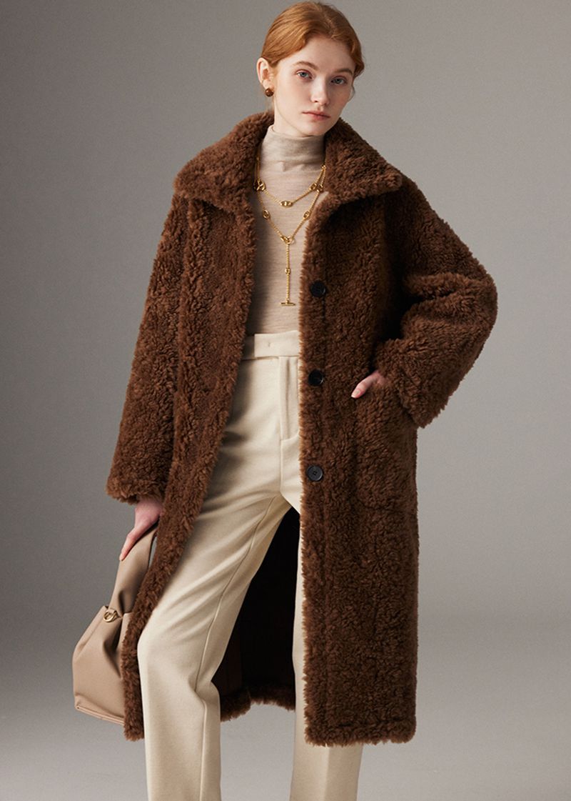 Coffee Fleece Fur Coat