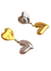 Colorblock Gold Silver Double Heart Drop Earrings