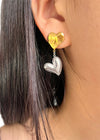 Colorblock Gold Silver Double Heart Drop Earrings