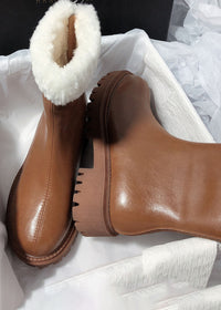 Women's Winter Cozy Genuine Leather Faux Shearling Lined Booties Brown