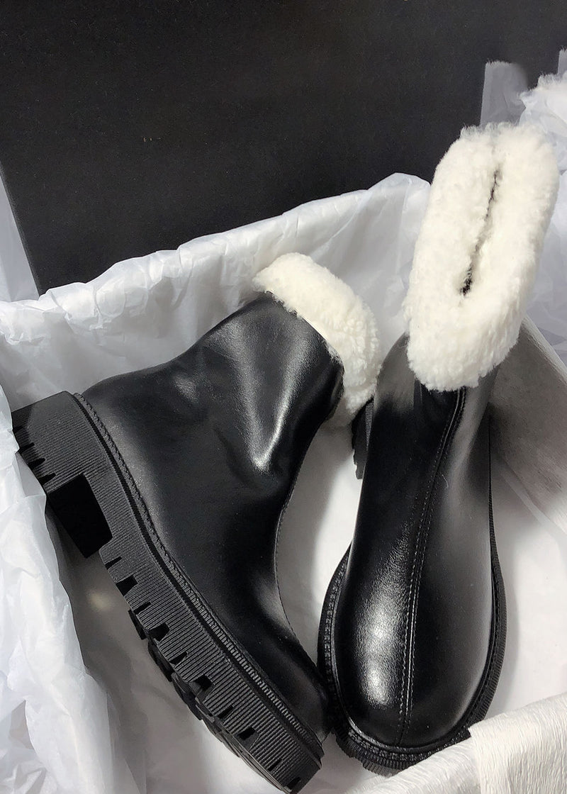 Women's Winter Cozy Genuine Leather Faux Shearling Lined Booties Black