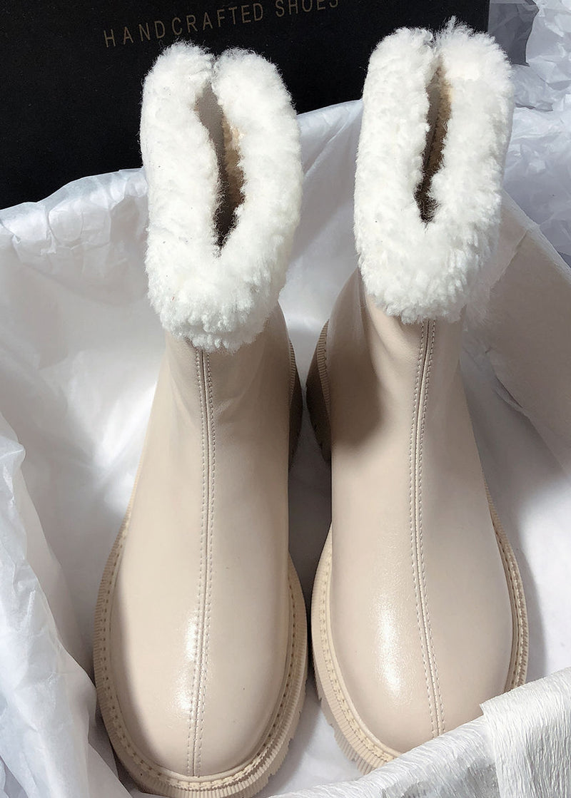 Women's Winter Cozy Genuine Leather Faux Shearling Lined Booties White