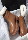 Women's Winter Cozy Genuine Leather Faux Shearling Lined Booties Brown