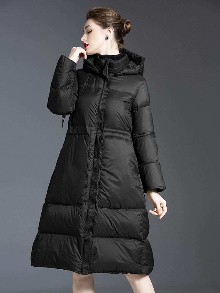 Women's Winter Detachable Hood Flared Down Puffer Coat