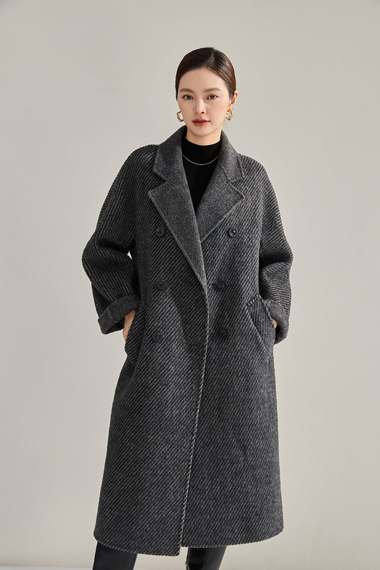 Double Breasted Belted Twill Double Face Wool Coat – Vivian Seven