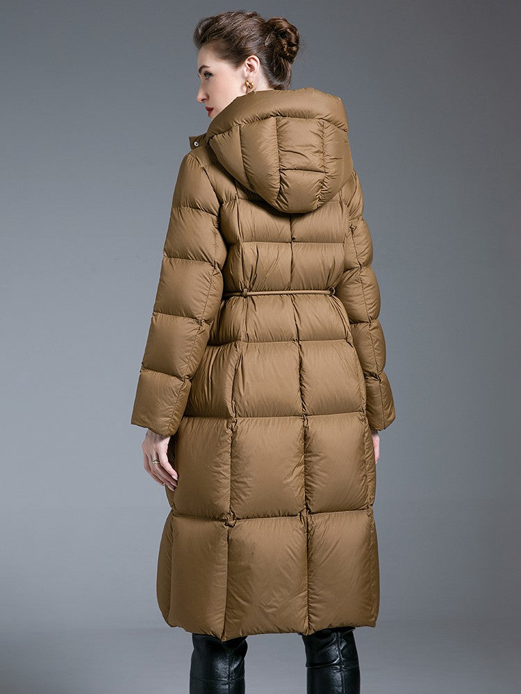 Women's Winter Hooded Tie Drawstring Down Puffer Coat