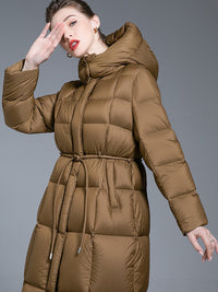 Women's Winter Hooded Tie Drawstring Down Puffer Coat