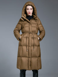 Women's Winter Hooded Tie Drawstring Down Puffer Coat