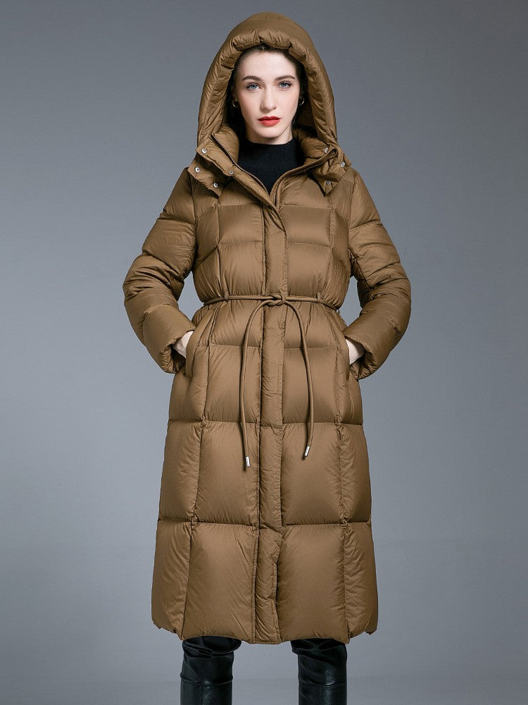 Women's Winter Hooded Tie Drawstring Down Puffer Coat