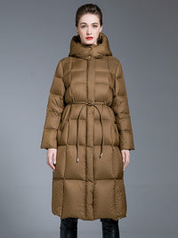 Women's Winter Hooded Tie Drawstring Down Puffer Coat