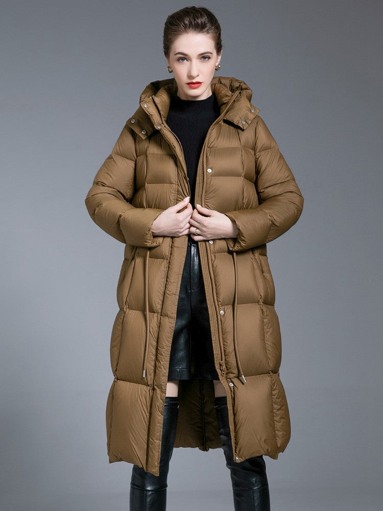 Women's Winter Hooded Tie Drawstring Down Puffer Coat