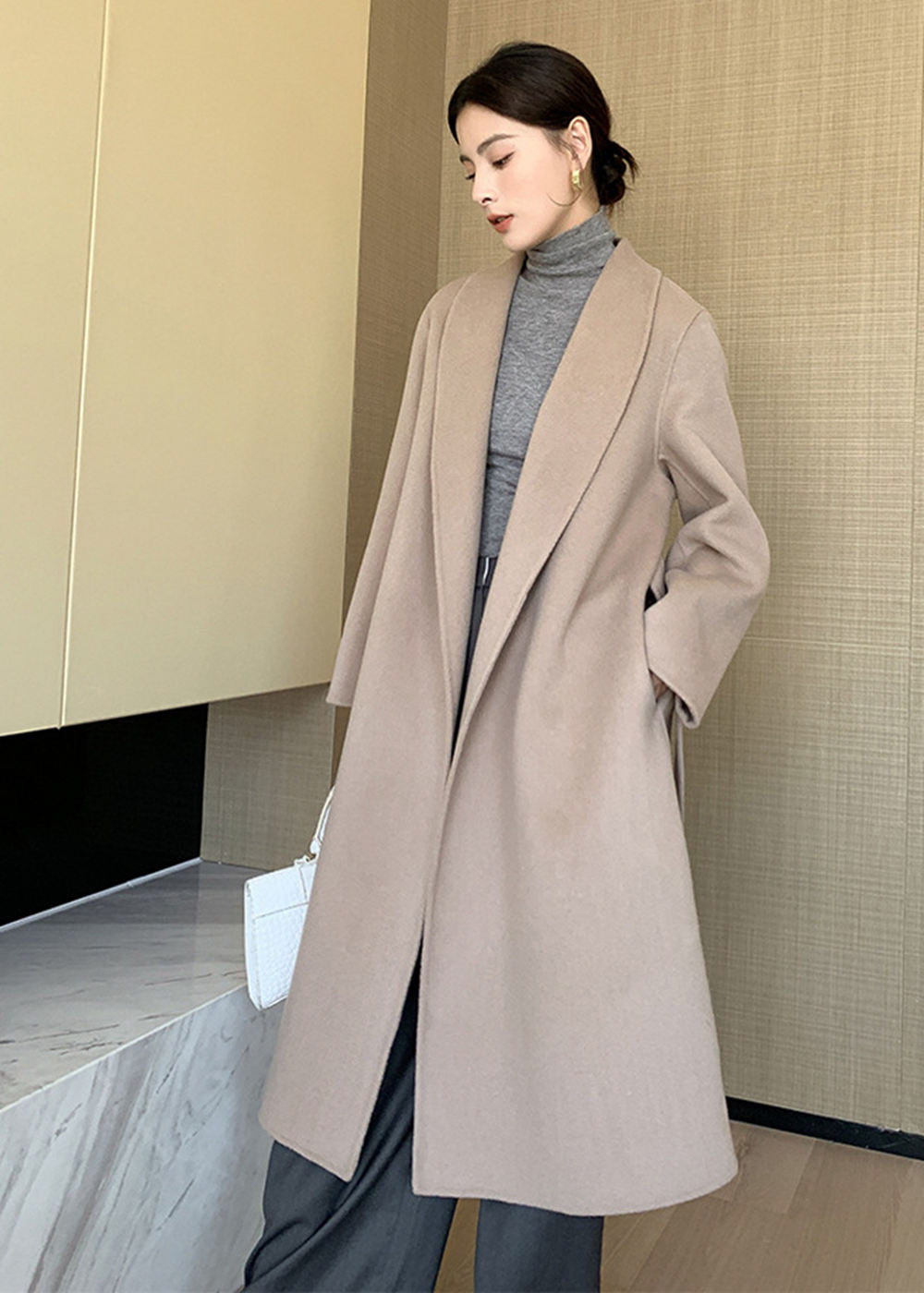 Eda Open Front Belted Double Face Wool Coat – Vivian Seven