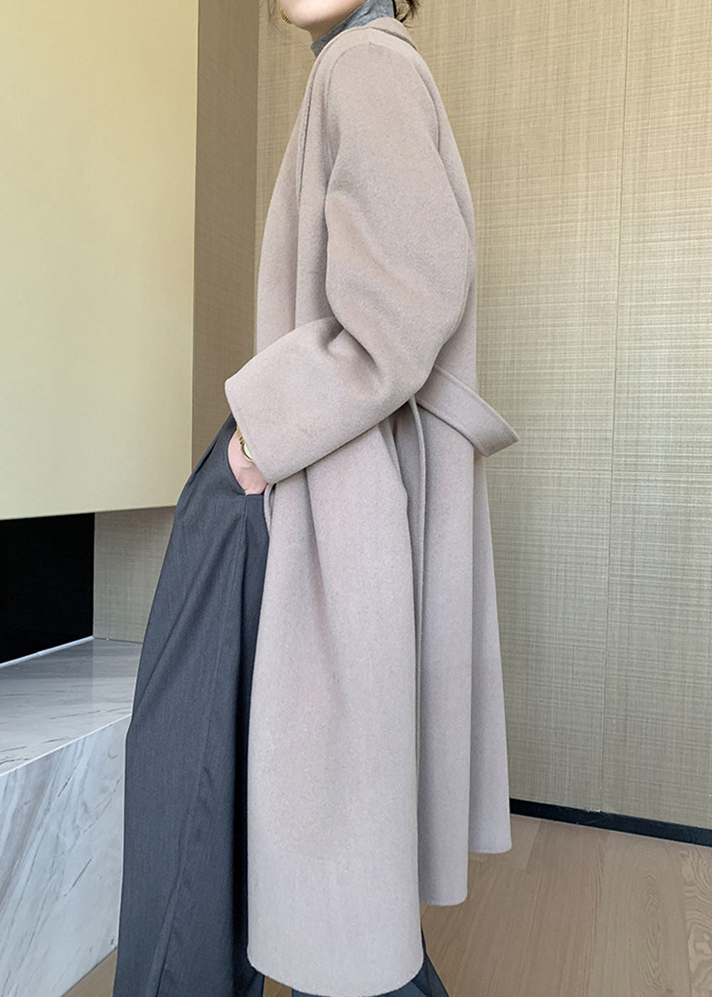 Eda Open Front Belted Double Face Wool Coat – Vivian Seven