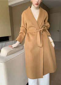 Vivian Seven Women Eda Open Front Belted Double Face Wool Coat
Camel