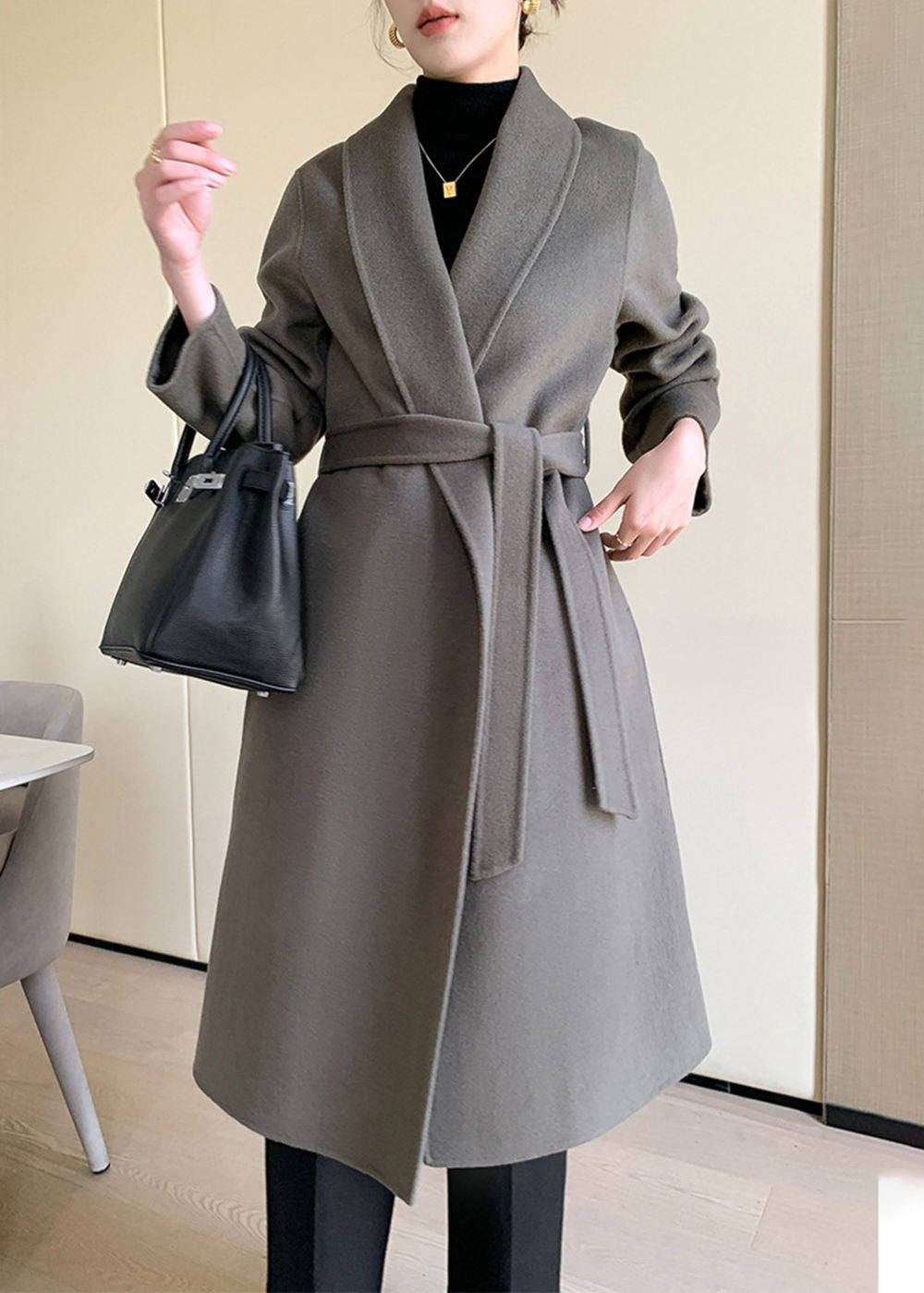 Eda Open Front Belted Double Face Wool Coat – Vivian Seven