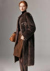 Women's Winter Patchwork Leather Collar Faux Fur Fleece Long Coat