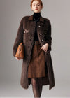 Women's Winter Patchwork Leather Collar Faux Fur Fleece Long Coat