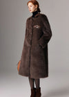 Women's Winter Patchwork Leather Collar Faux Fur Fleece Long Coat