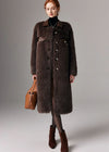 Women's Winter Patchwork Leather Collar Faux Fur Fleece Long Coat