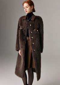 Women's Winter Patchwork Leather Collar Faux Fur Fleece Long Coat