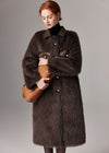 Women's Winter Patchwork Leather Collar Faux Fur Fleece Long Coat