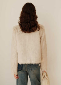 Vivian Seven Women's Ivory Jewel Neck Faux Fur Short Jacket