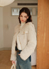 Vivian Seven Women's Ivory Jewel Neck Faux Fur Short Jacket