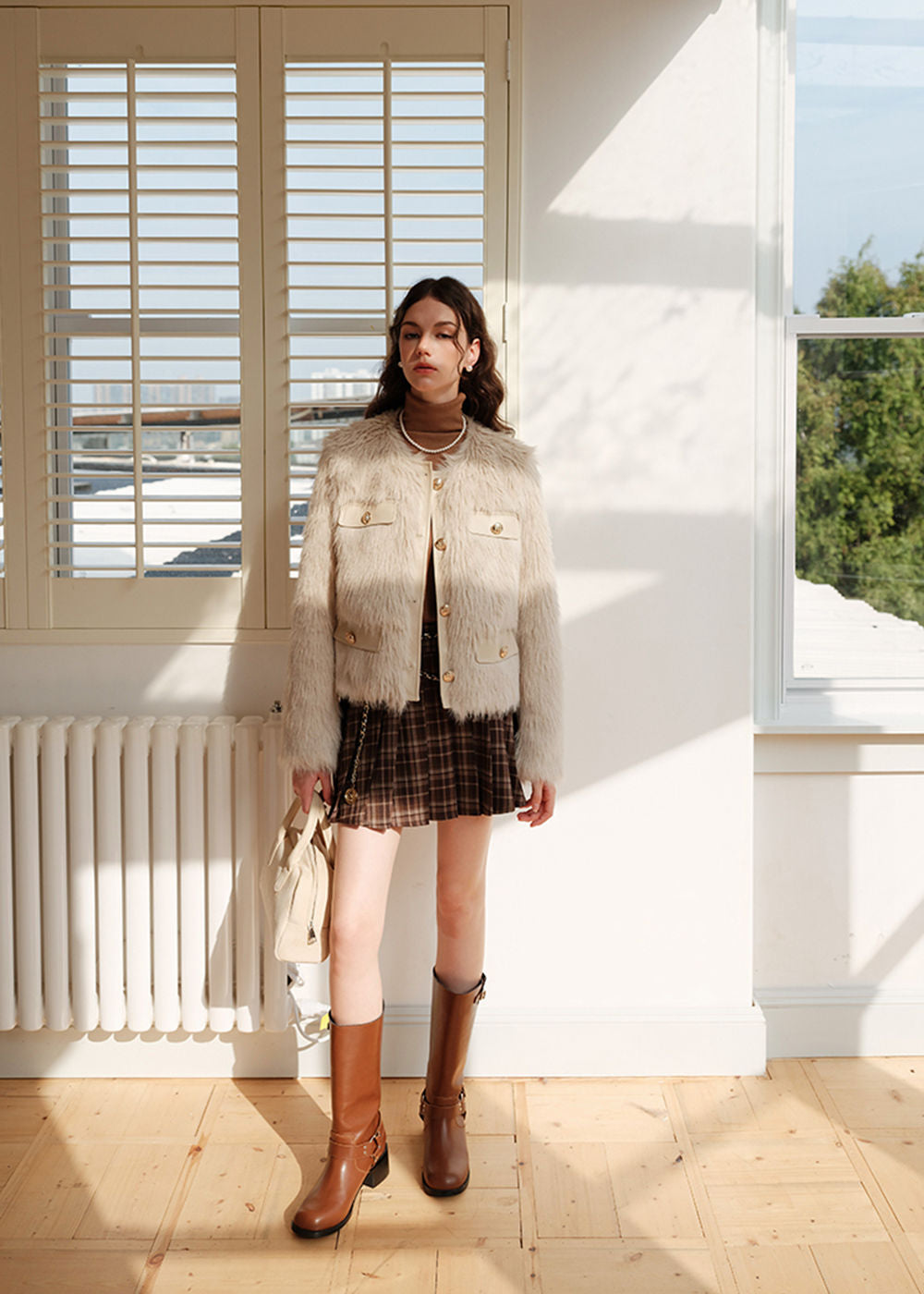 Ivory Jewel Neck Faux Fur Short Jacket – Vivian Seven