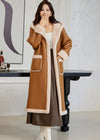 Women's Winter Faux Leather Wool Fur Lined Hooded Long Coat